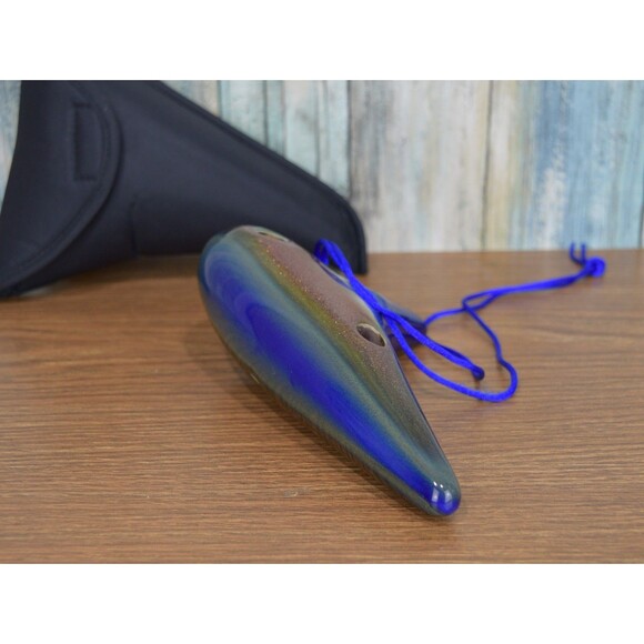 STL Ocarina 12 Hole Alto C Ceramic Flute Blue Brown Earth Glaze w/ Case & Strap - Picture 10 of 12
